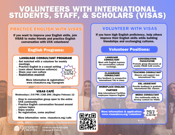 VISAS Spring 2025 Flyer for Volunteers and English Learners